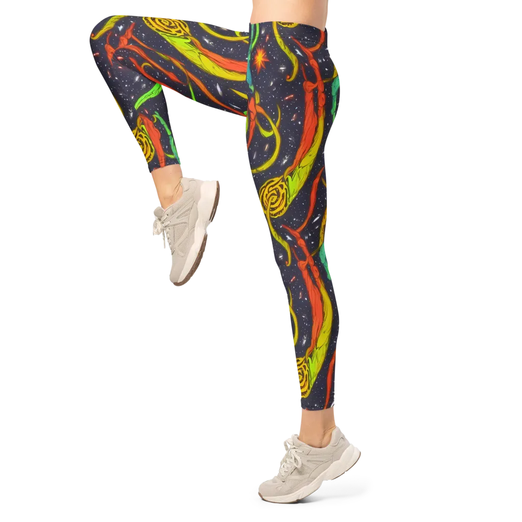 Cosmic Ribbon Riot on Leggings — Left