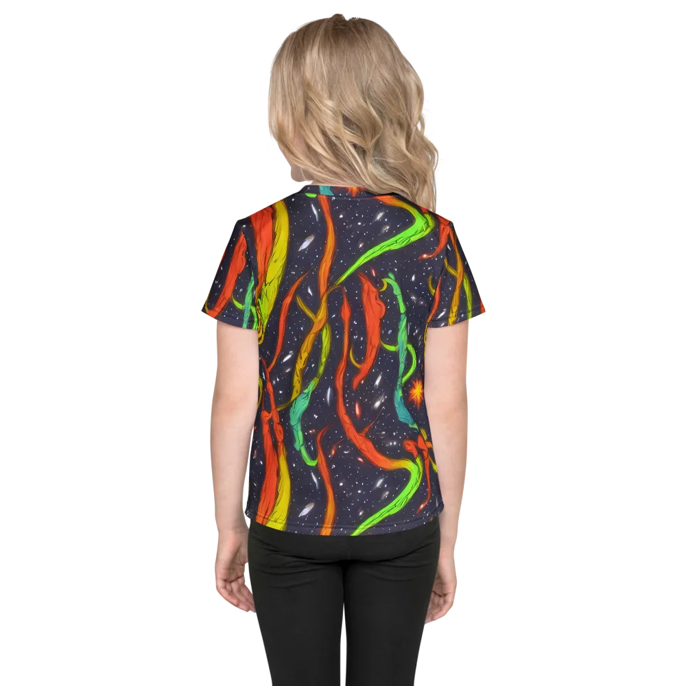 Cosmic Ribbon Riot on Kids Crew Neck T-Shirt — Back