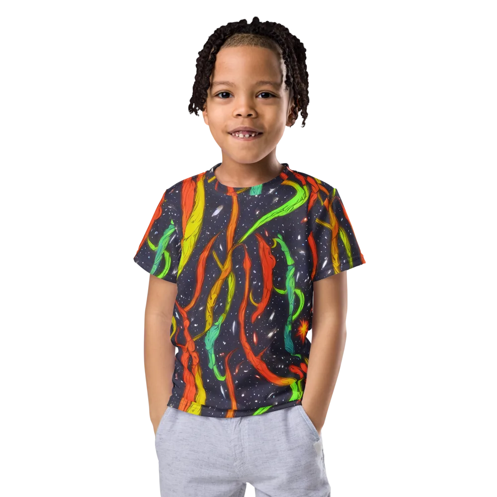 Cosmic Ribbon Riot on Kids Crew Neck T-Shirt — Front