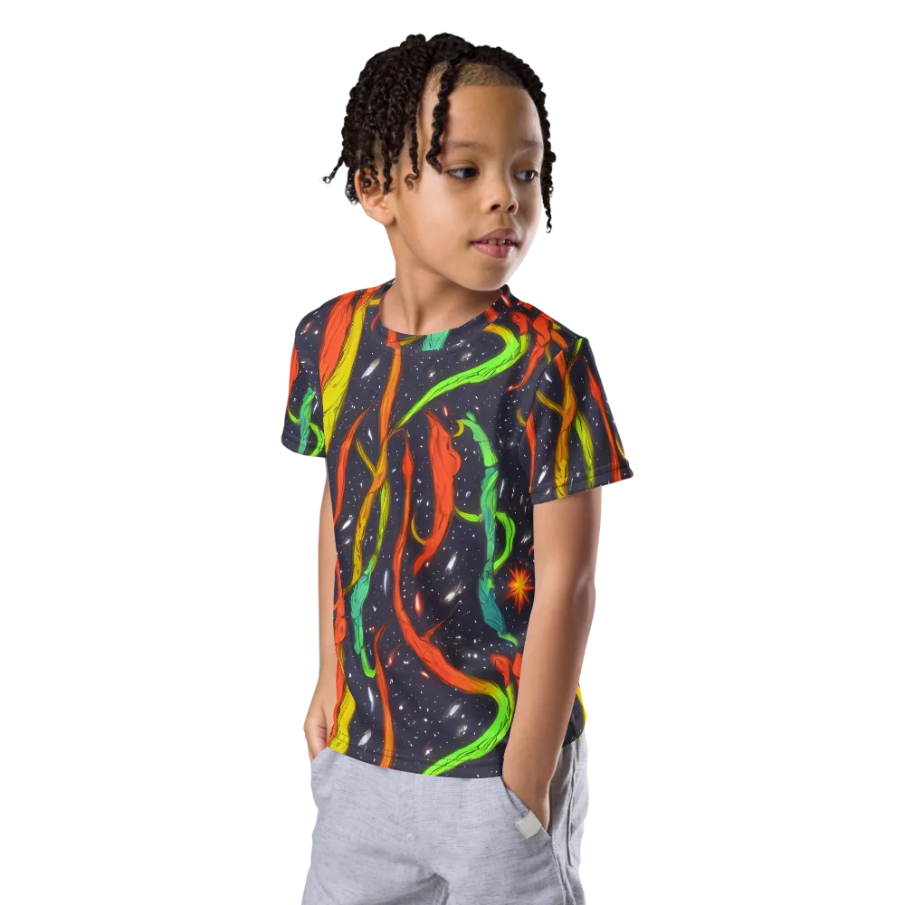Cosmic Ribbon Riot on Kids Crew Neck T-Shirt — Left Front