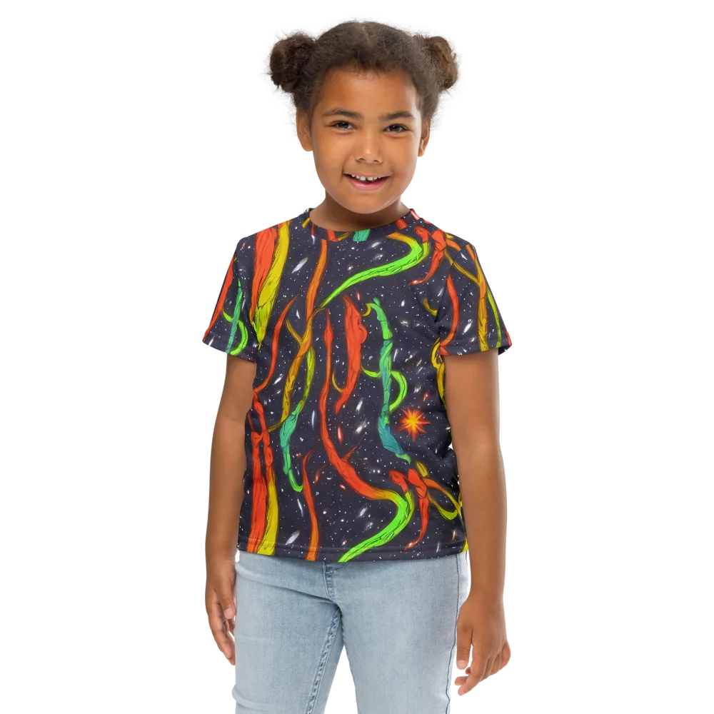 Cosmic Ribbon Riot on Kids Crew Neck T-Shirt — Front