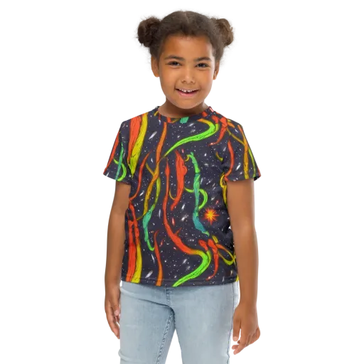 Cosmic Ribbon Riot on a Kids Crew Neck T-Shirt