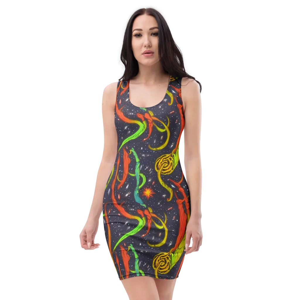 Cosmic Ribbon Riot on Bodycon Dress — Front