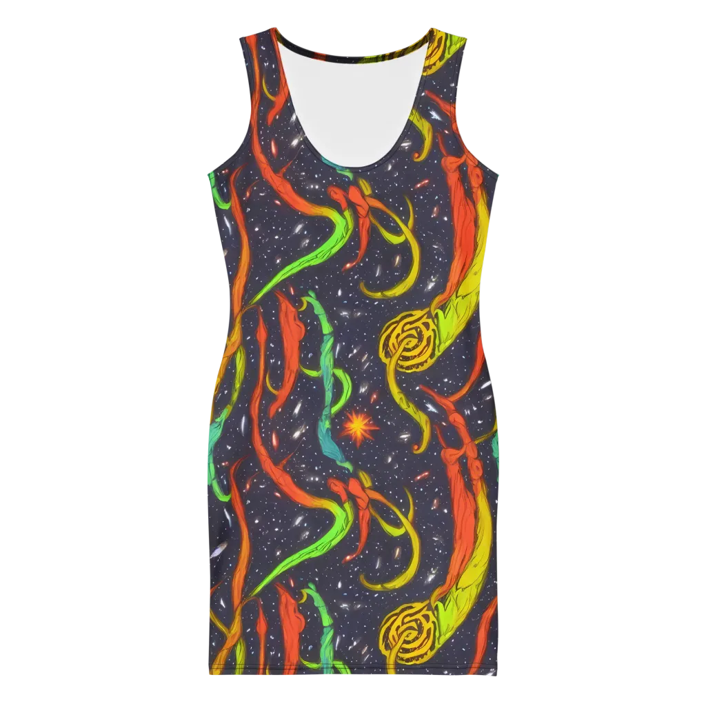 Cosmic Ribbon Riot on Bodycon Dress — Front