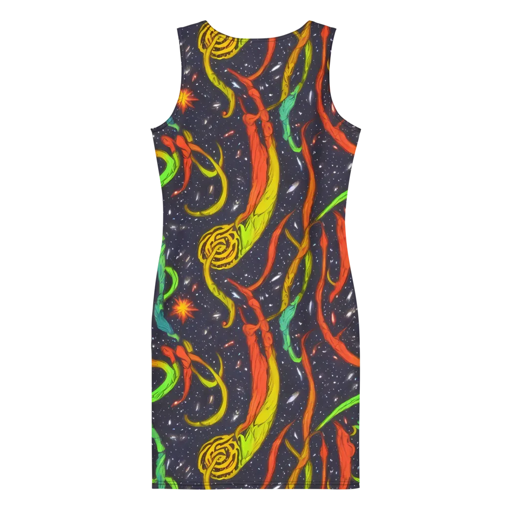 Cosmic Ribbon Riot on Bodycon Dress — Back