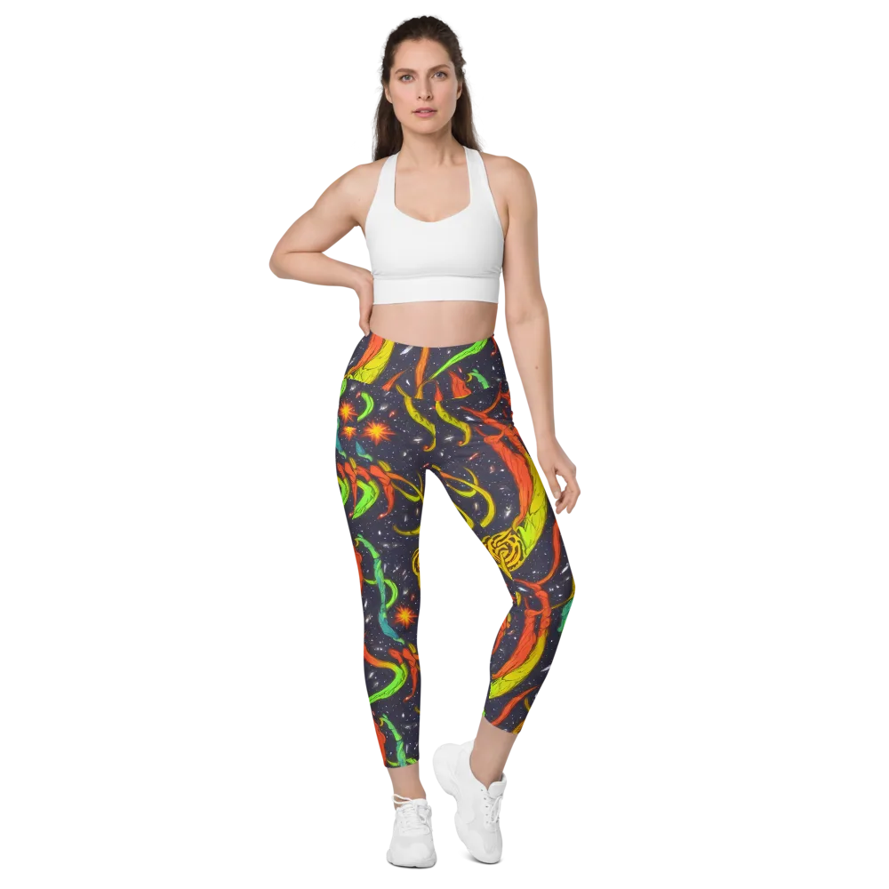 Cosmic Ribbon Riot on Leggings with Pockets — Front