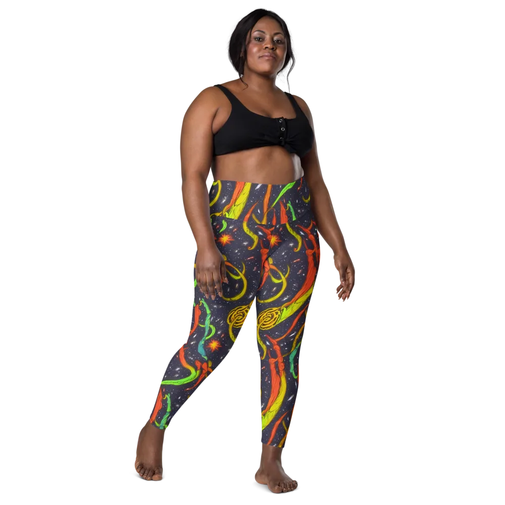 Cosmic Ribbon Riot on Leggings with Pockets — Front