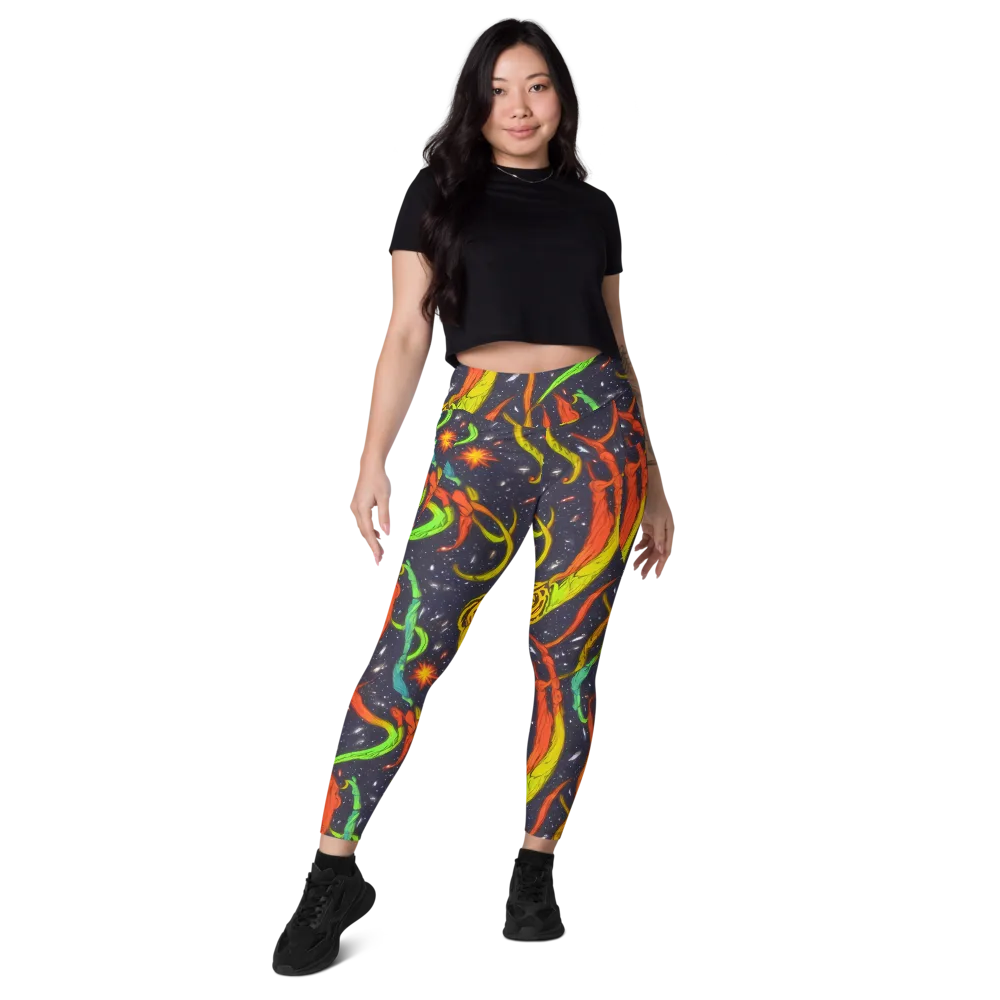 Cosmic Ribbon Riot on Leggings with Pockets — Front