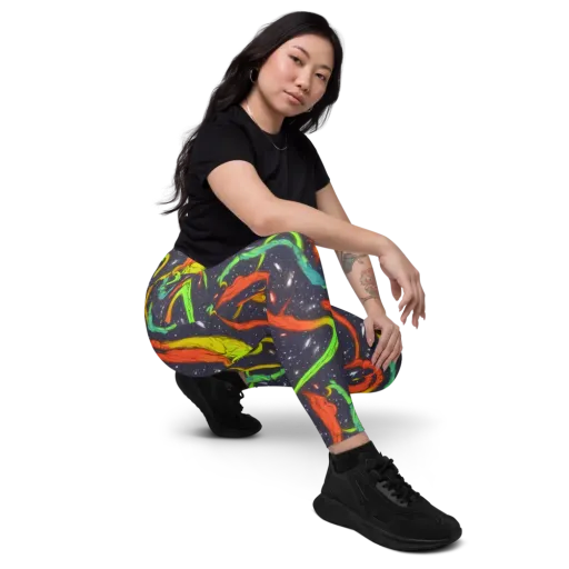 Cosmic Ribbon Riot on a Leggings with Pockets