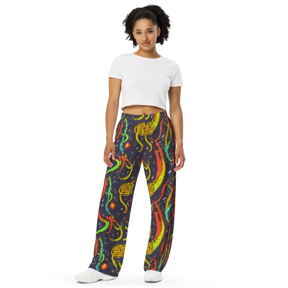 Cosmic Ribbon Riot on Wide-Leg Pants — Front