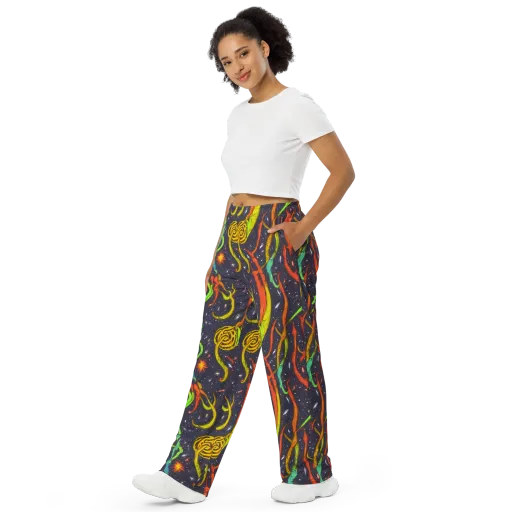 Cosmic Ribbon Riot on a Wide-Leg Pants