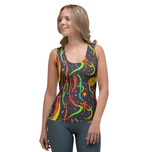 Cosmic Ribbon Riot on a Women's Tank Top