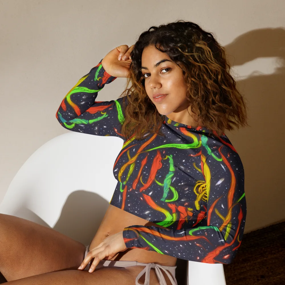 Cosmic Ribbon Riot on Long Sleeve Crop Top — Left Front