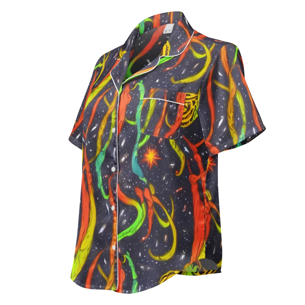 Cosmic Ribbon Riot on Women's Short Sleeve Pajama Top — Left Front