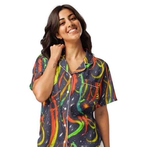 Cosmic Ribbon Riot on a Women's Short Sleeve Pajama Top