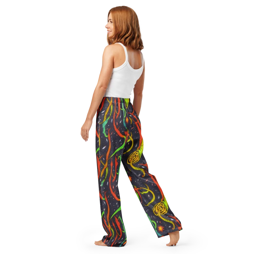 Cosmic Ribbon Riot on Women's Pajama Pants — Back