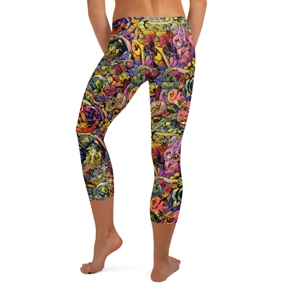 Neon Fossil Garden on Capri Leggings — Back