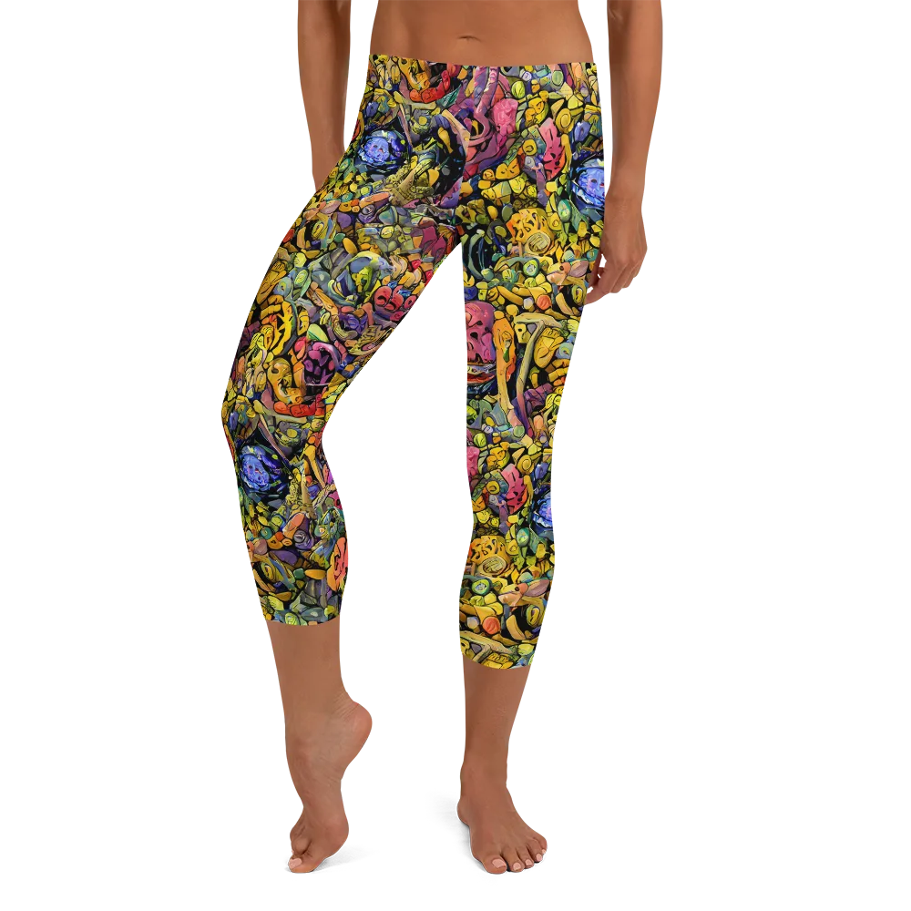 Neon Fossil Garden on Capri Leggings — Front