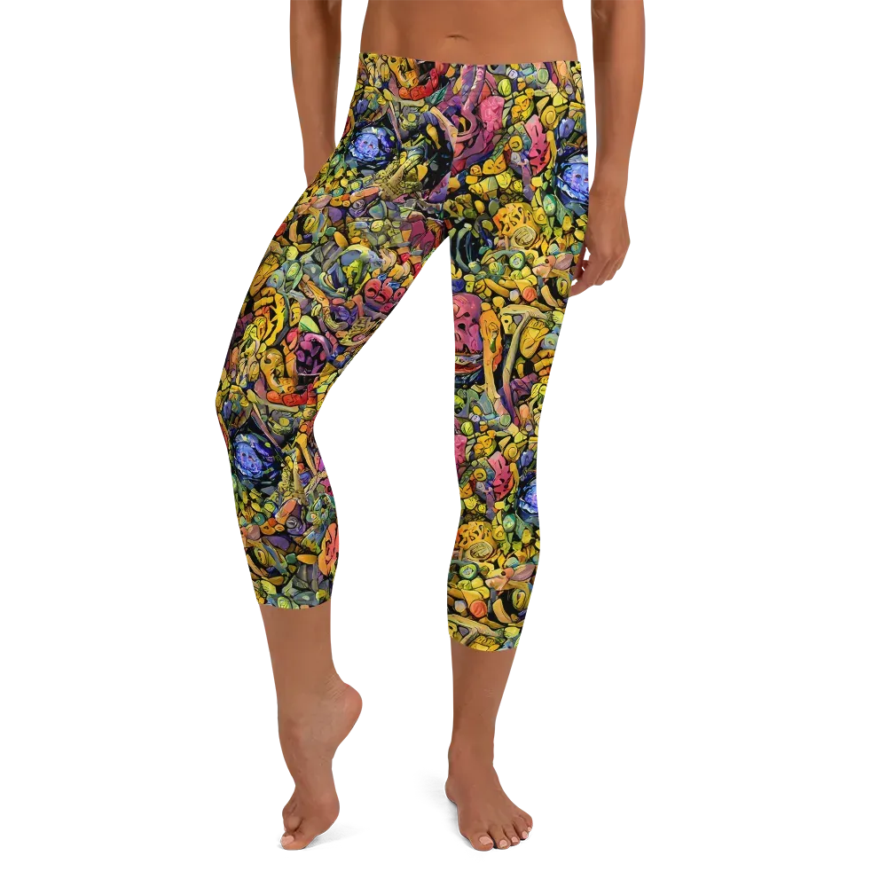 Neon Fossil Garden on Capri Leggings — Front