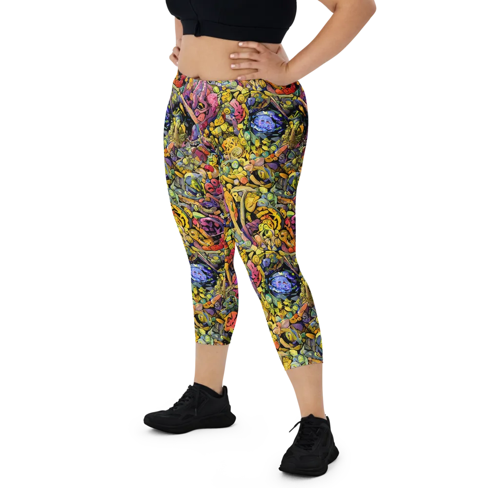 Neon Fossil Garden on Capri Leggings — Front