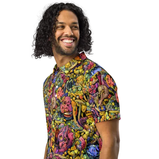 Neon Fossil Garden on a Men's Slim Fit Polo Shirt