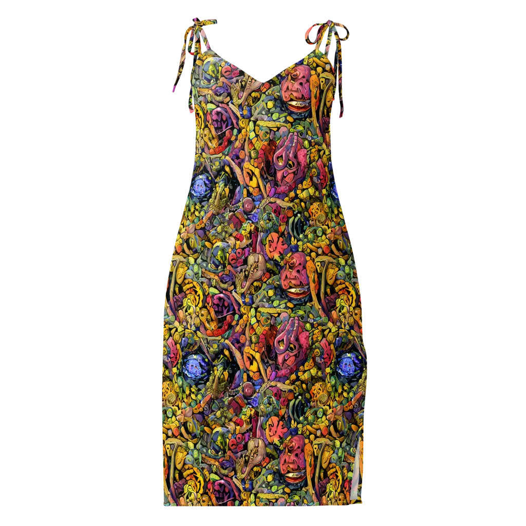Neon Fossil Garden on Slip Dress — Front