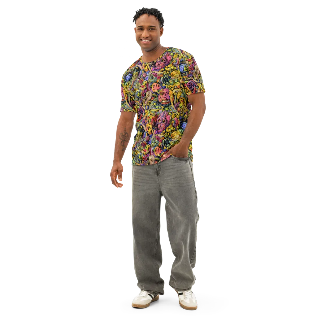 Neon Fossil Garden on Men's Cotton Crew Neck T-Shirt — Front