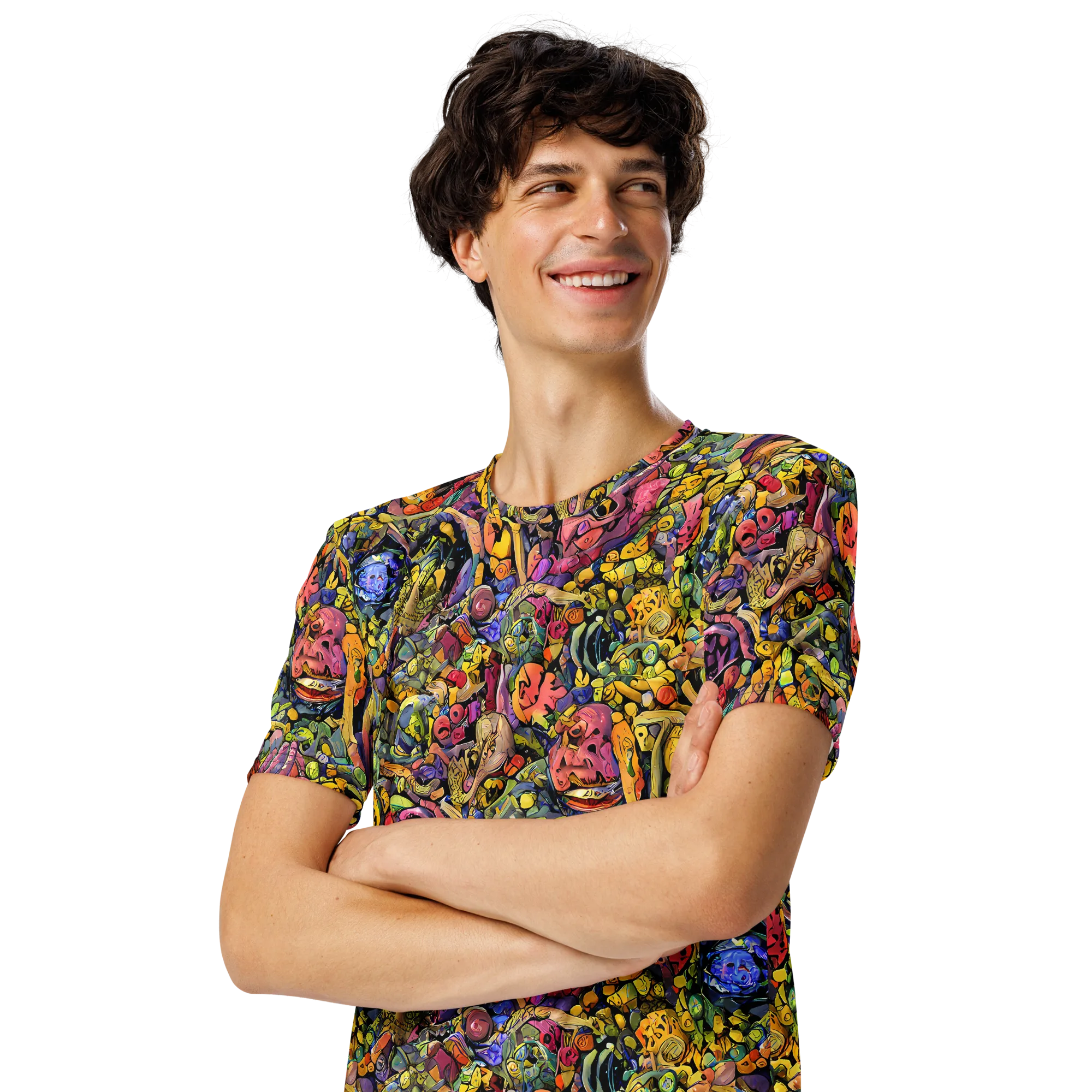 Neon Fossil Garden on Men's Crew Neck T-Shirt — Left Front
