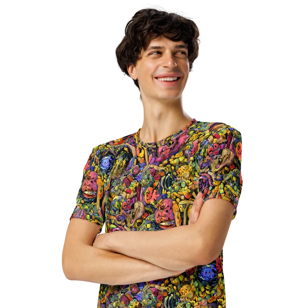 Neon Fossil Garden on Men's Crew Neck T-Shirt — Left Front