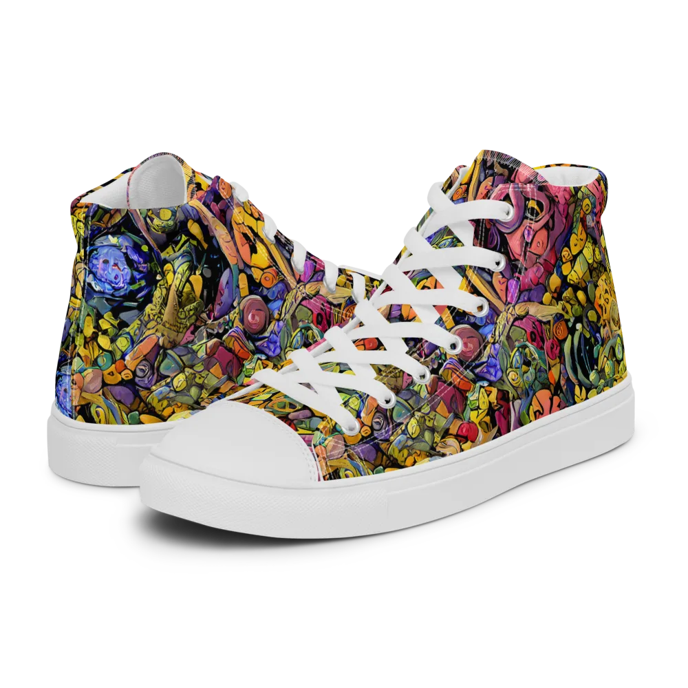 Neon Fossil Garden on Men's High Top Canvas Shoes — Left