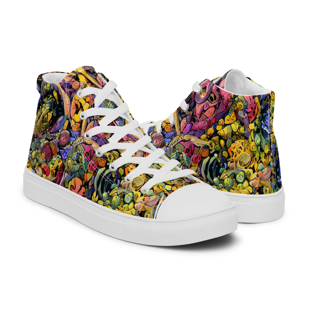 Neon Fossil Garden on Men's High Top Canvas Shoes — Right