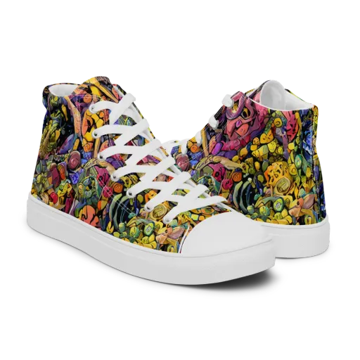 Neon Fossil Garden on a Men's High Top Canvas Shoes