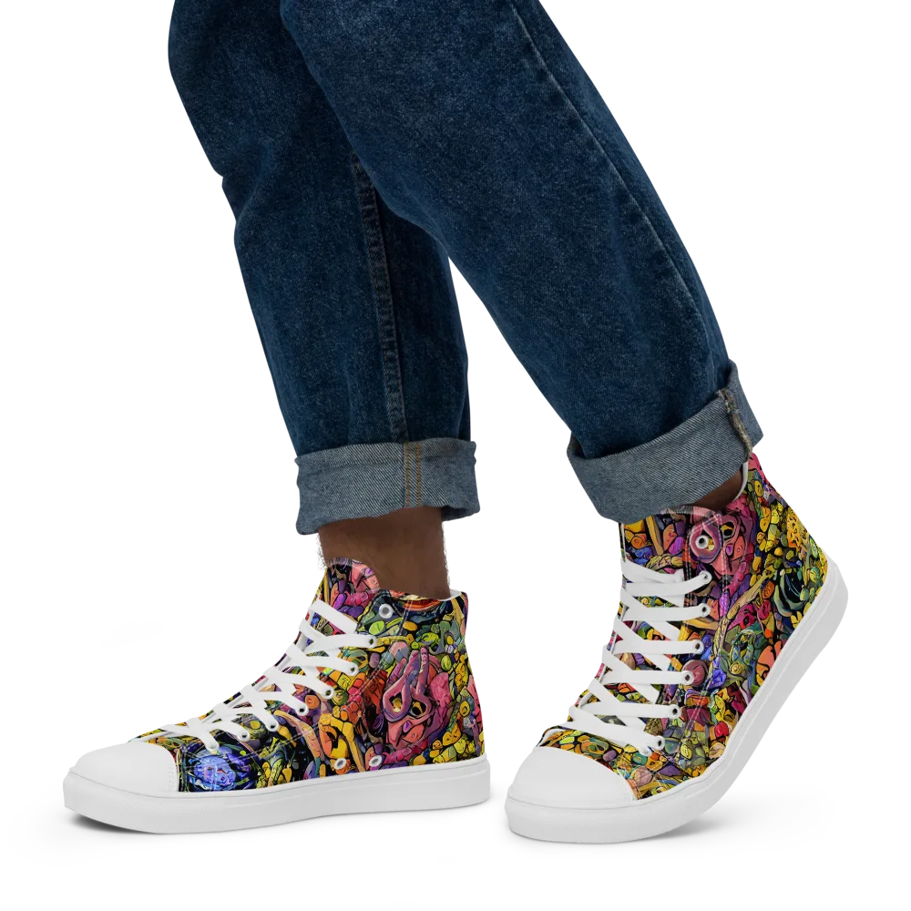 Neon Fossil Garden on Men's High Top Canvas Shoes — Left