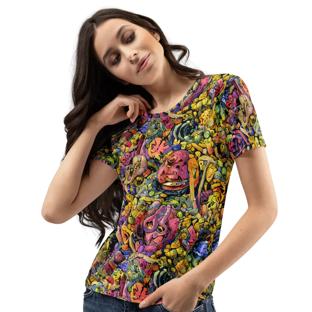 Neon Fossil Garden on Women's Crew Neck T-Shirt — Left Front