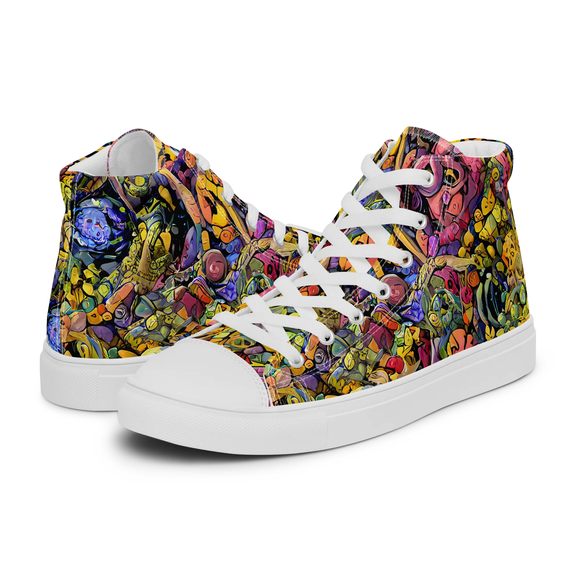 Neon Fossil Garden on Women's High Top Canvas Shoes — Left