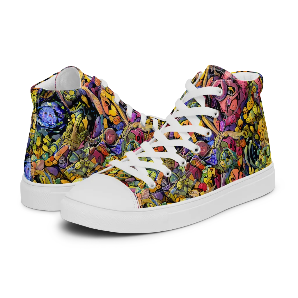 Neon Fossil Garden on Women's High Top Canvas Shoes — Left