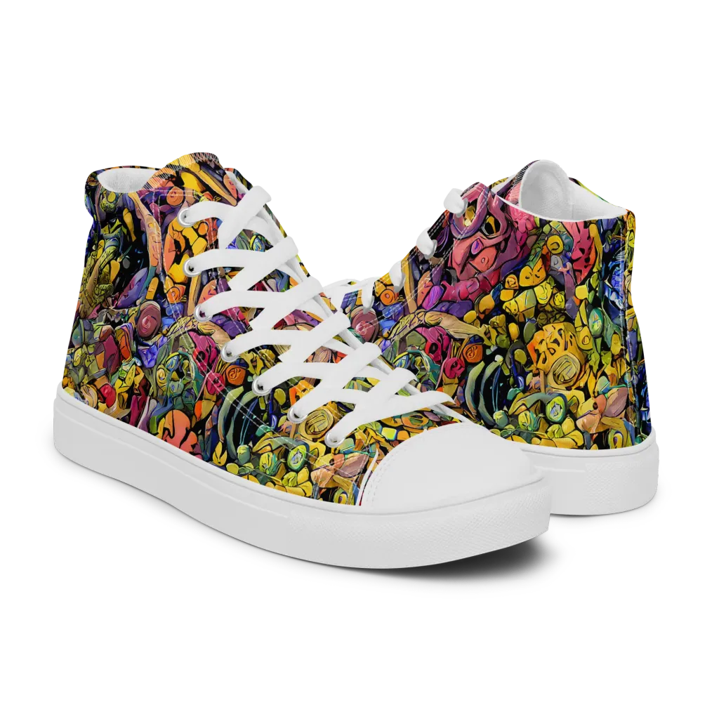 Neon Fossil Garden on Women's High Top Canvas Shoes — Right