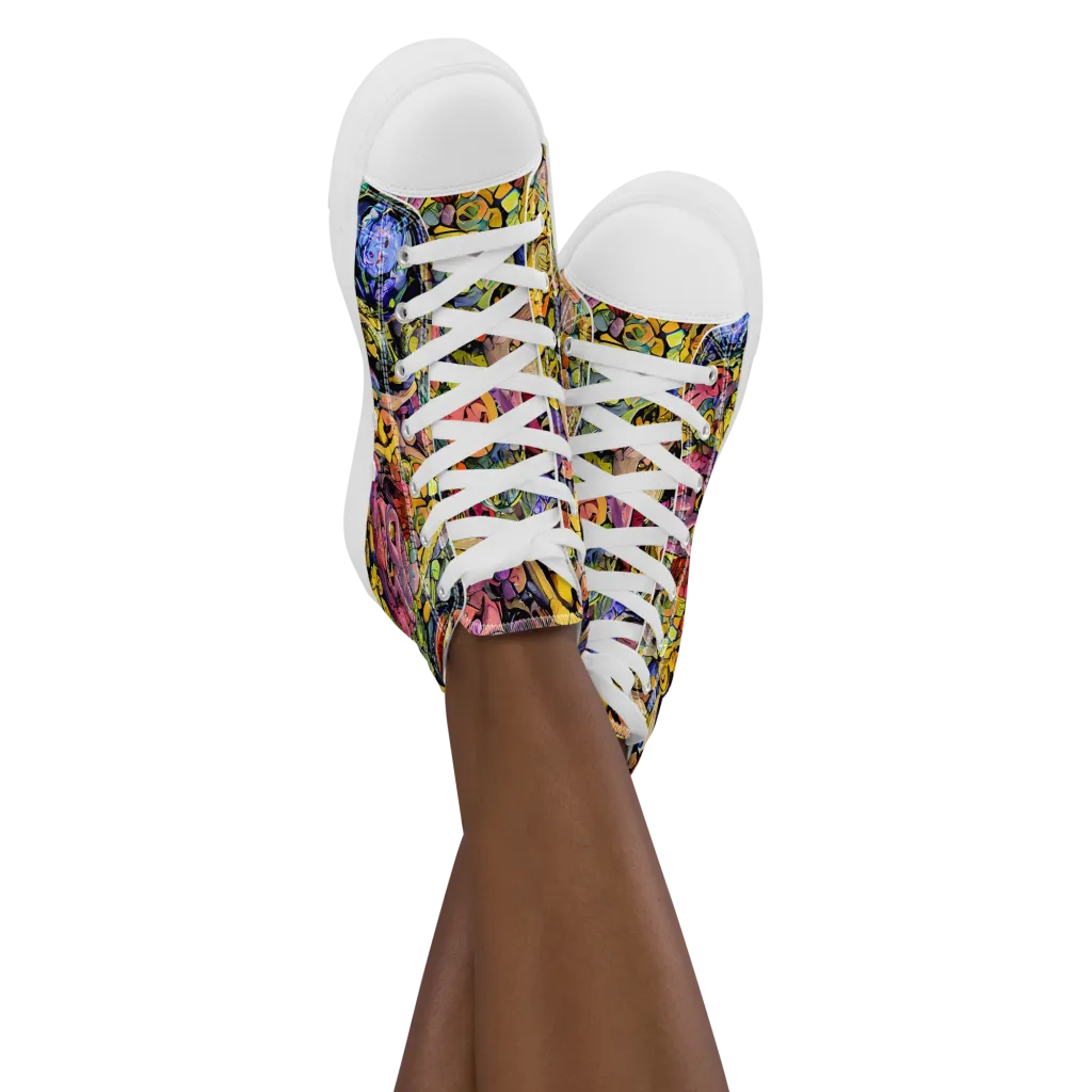 Neon Fossil Garden on Women's High Top Canvas Shoes — Front