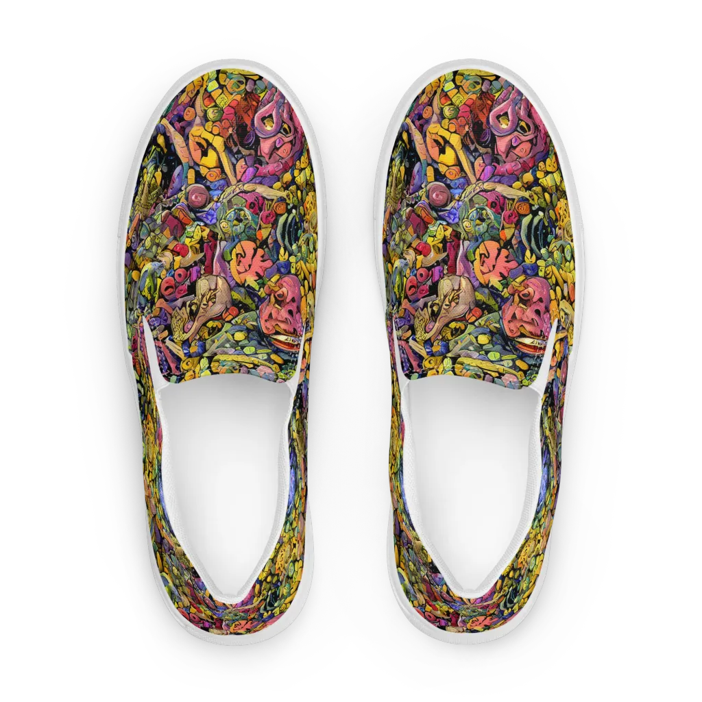 Neon Fossil Garden on Men's Slip-On Canvas Shoes — Front