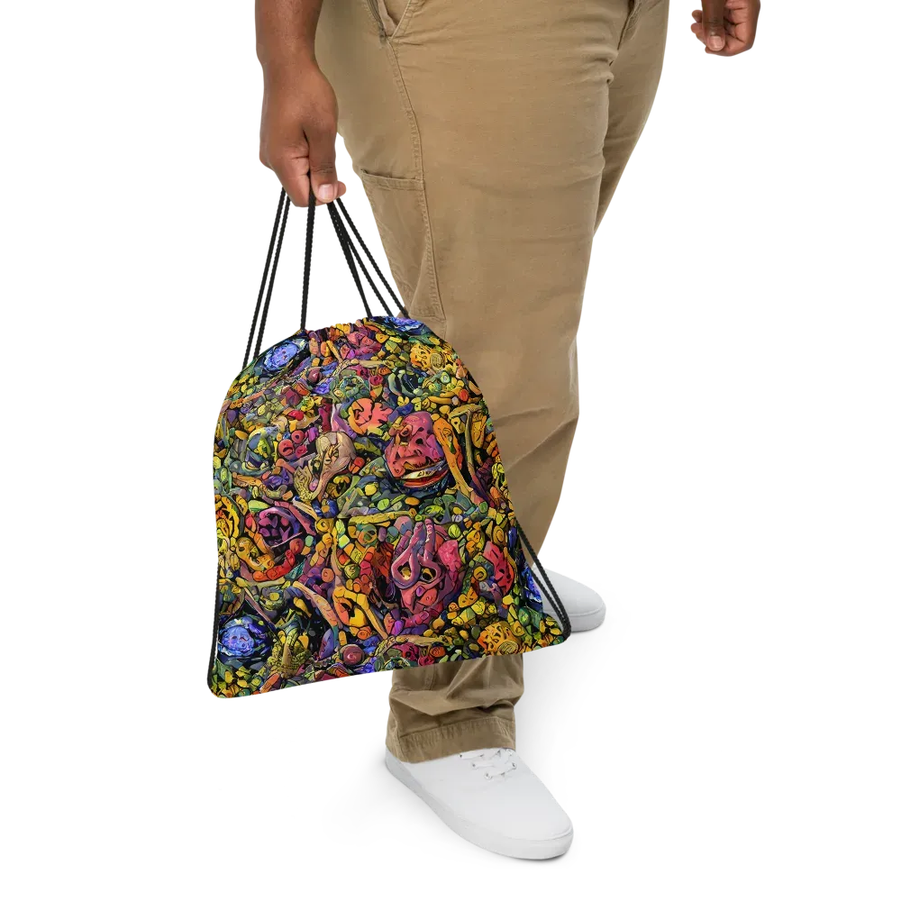 Neon Fossil Garden on Drawstring Bag — Front