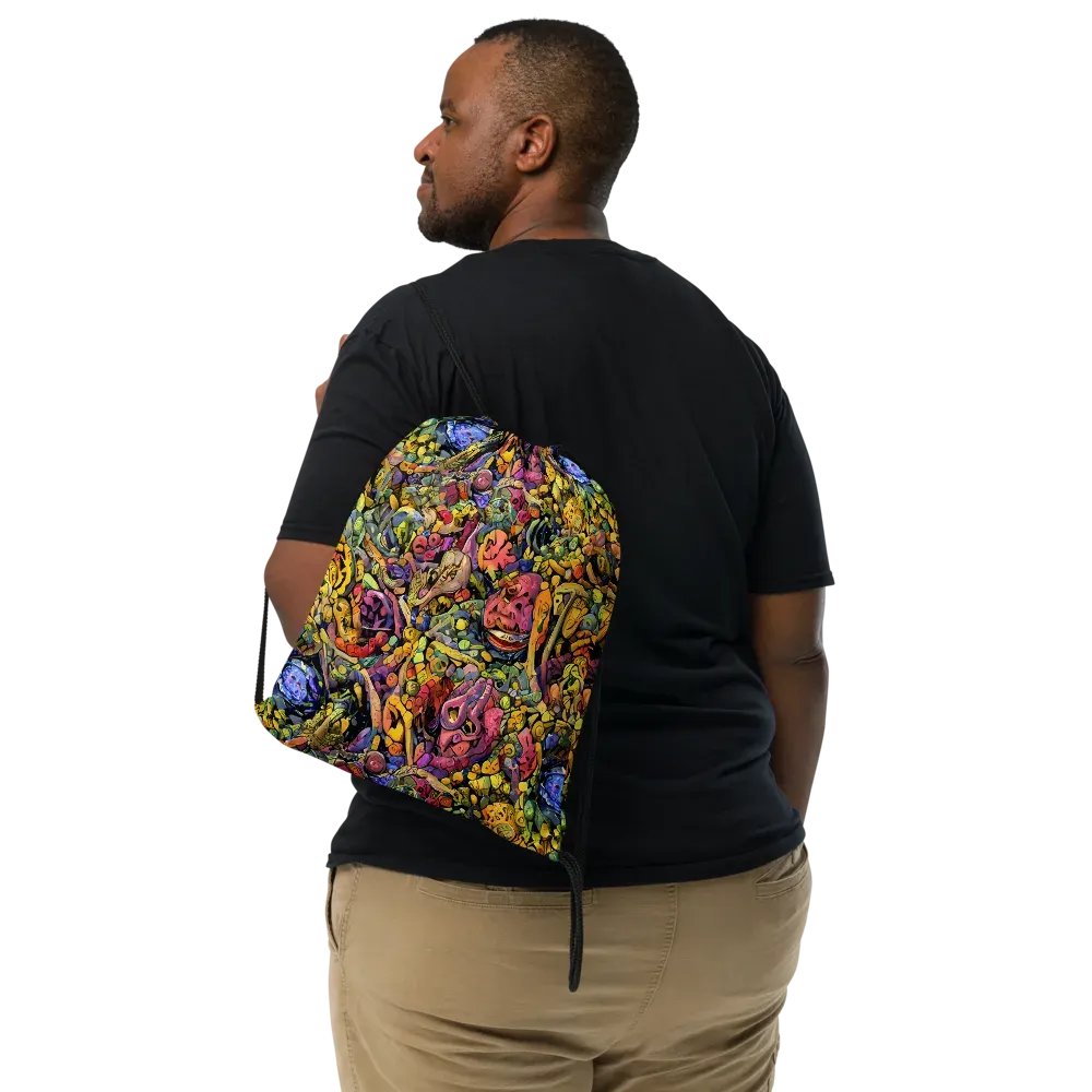 Neon Fossil Garden on Drawstring Bag — Front