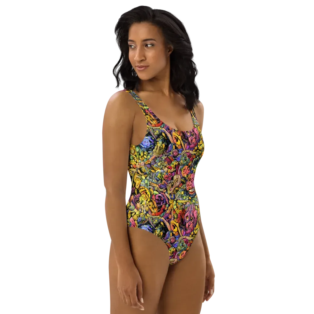 Neon Fossil Garden on One-Piece Swimsuit — Right