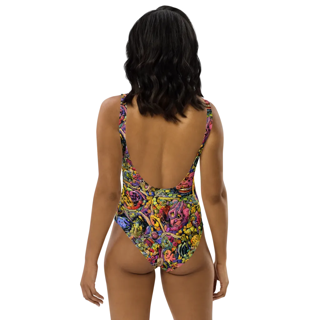 Neon Fossil Garden on One-Piece Swimsuit — Back