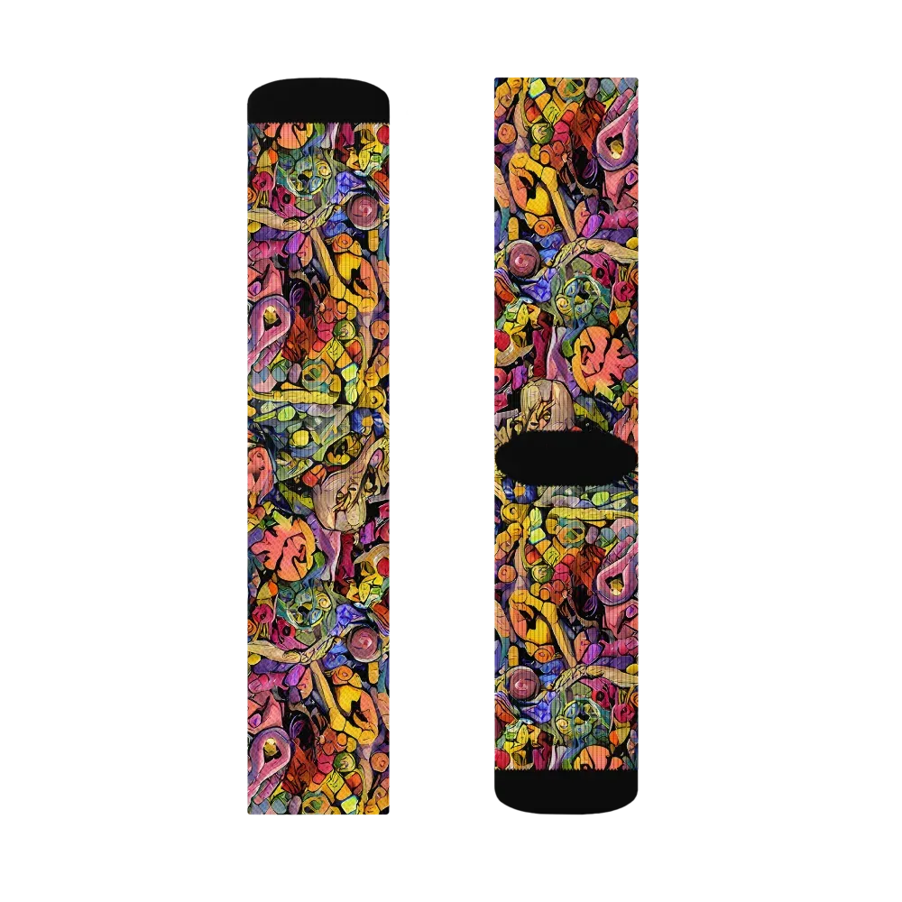 Neon Fossil Garden on Socks — Right Sock