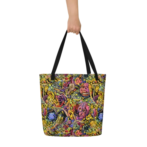 Neon Fossil Garden on a Large Tote Bag W/ Pocket