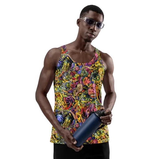 Neon Fossil Garden on a Men's Tank Top
