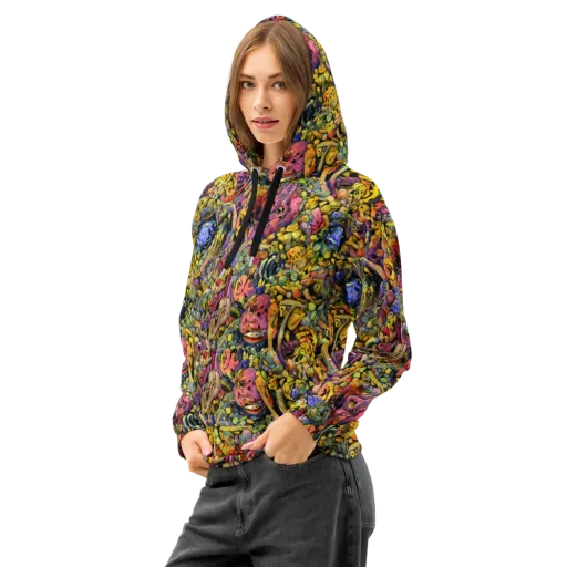 Neon Fossil Garden on a Cotton Hoodie