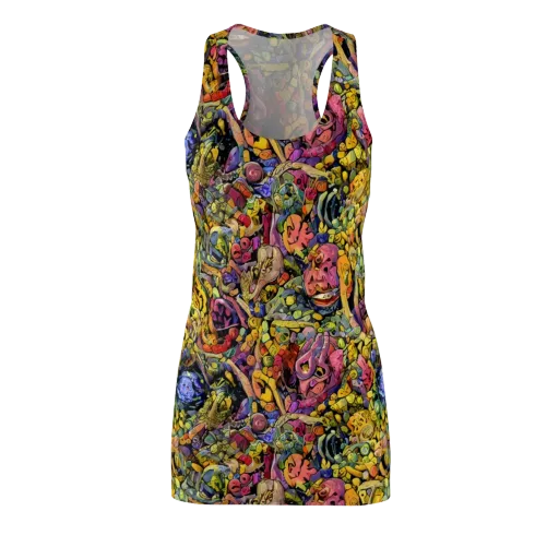 Neon Fossil Garden on a Racerback Dress
