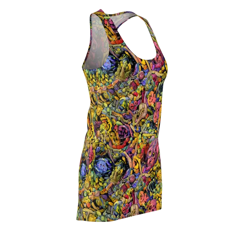 Neon Fossil Garden on Racerback Dress — Front Side