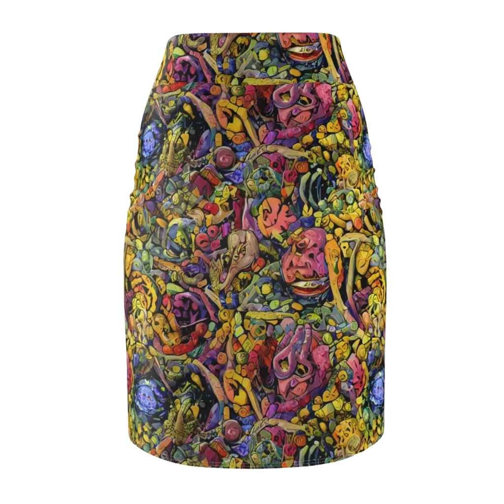 Neon Fossil Garden on Pencil Skirt — Back